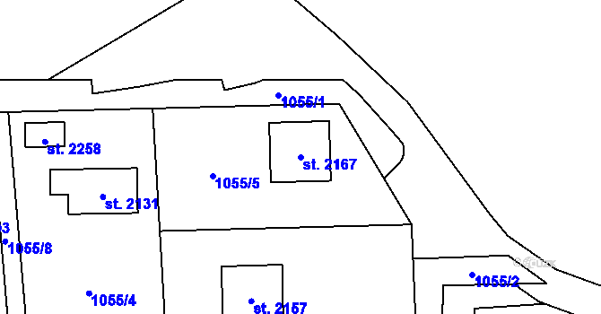Parcela st. 2167 v KÚ Úpice, Katastrální mapa
