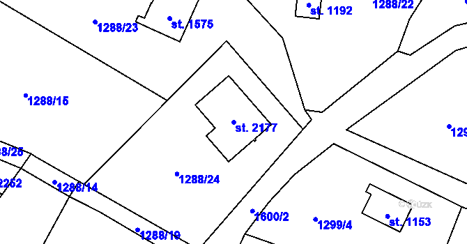 Parcela st. 2177 v KÚ Úpice, Katastrální mapa