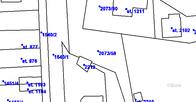 Parcela st. 2073/58 v KÚ Úpice, Katastrální mapa