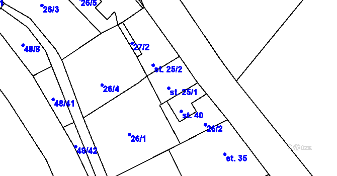 Parcela st. 25/1 v KÚ Želechovice, Katastrální mapa