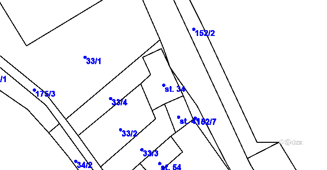 Parcela st. 34 v KÚ Želechovice, Katastrální mapa