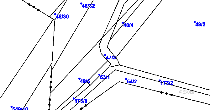 Parcela st. 47/3 v KÚ Želechovice, Katastrální mapa
