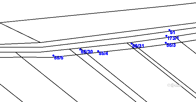 Parcela st. 55/4 v KÚ Želechovice, Katastrální mapa