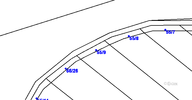 Parcela st. 55/9 v KÚ Želechovice, Katastrální mapa