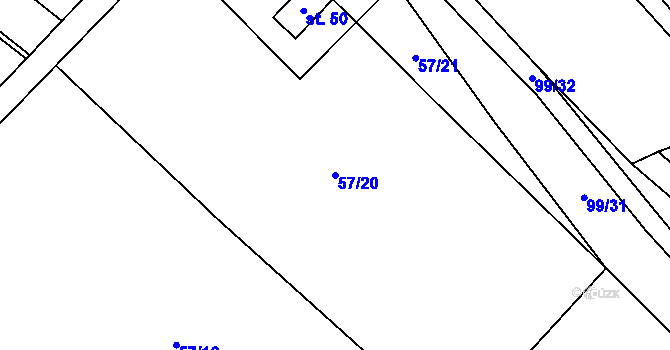 Parcela st. 57/20 v KÚ Želechovice, Katastrální mapa