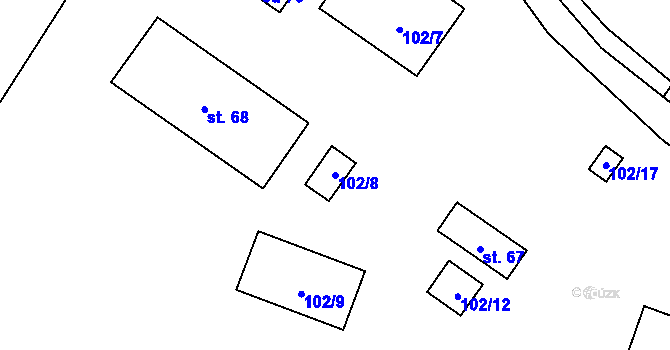 Parcela st. 102/8 v KÚ Želechovice, Katastrální mapa
