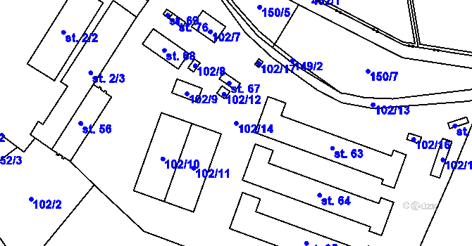 Parcela st. 102/14 v KÚ Želechovice, Katastrální mapa