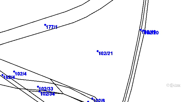 Parcela st. 102/21 v KÚ Želechovice, Katastrální mapa