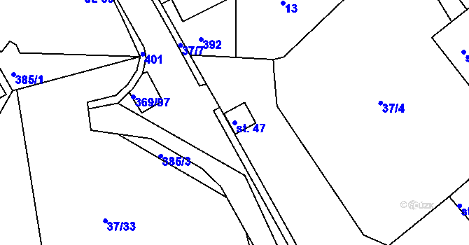 Parcela st. 47 v KÚ Urbanice, Katastrální mapa