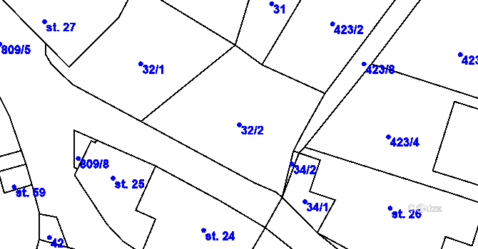 Parcela st. 32/2 v KÚ Urbanov, Katastrální mapa