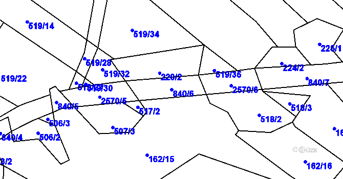 Parcela st. 840/6 v KÚ Urbanov, Katastrální mapa