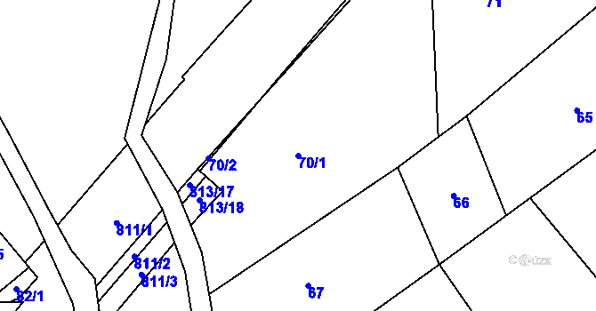 Parcela st. 70/1 v KÚ Urbanov, Katastrální mapa