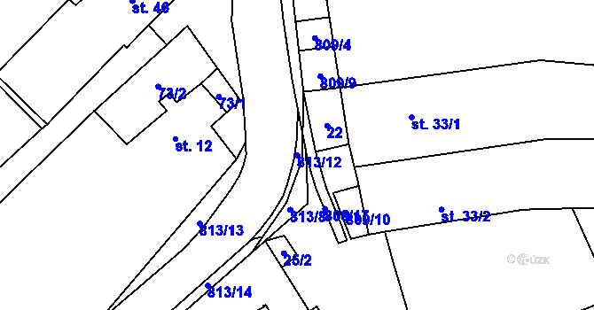 Parcela st. 813/12 v KÚ Urbanov, Katastrální mapa