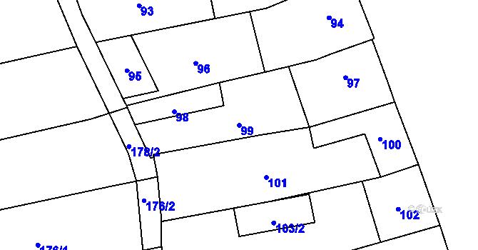 Parcela st. 99 v KÚ Alojzov u Prostějova, Katastrální mapa