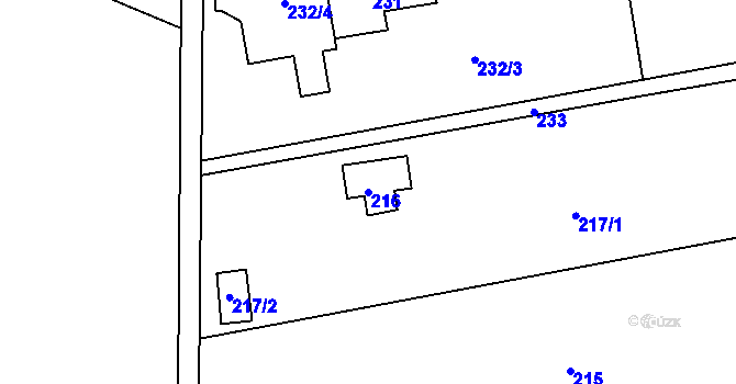 Parcela st. 216 v KÚ Alojzov u Prostějova, Katastrální mapa
