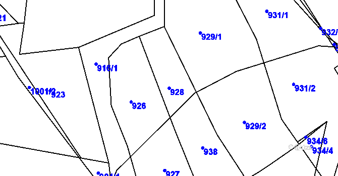 Parcela st. 928 v KÚ Alojzov u Prostějova, Katastrální mapa