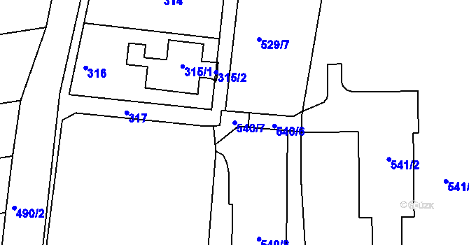 Parcela st. 540/7 v KÚ Alojzov u Prostějova, Katastrální mapa