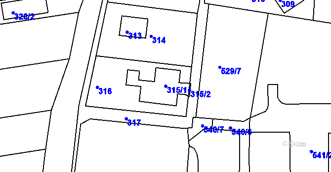Parcela st. 315/1 v KÚ Alojzov u Prostějova, Katastrální mapa