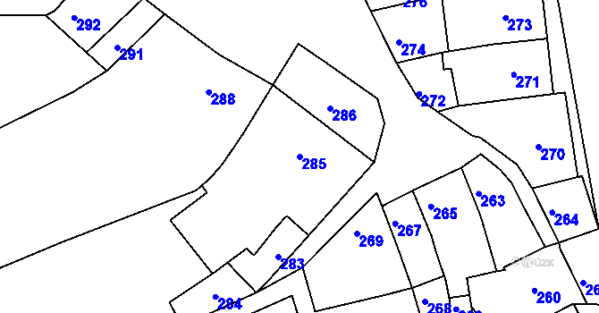 Parcela st. 285 v KÚ Seloutky, Katastrální mapa