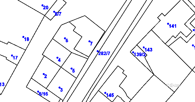 Parcela st. 282/7 v KÚ Seloutky, Katastrální mapa