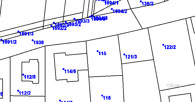 Parcela st. 115 v KÚ Určice, Katastrální mapa