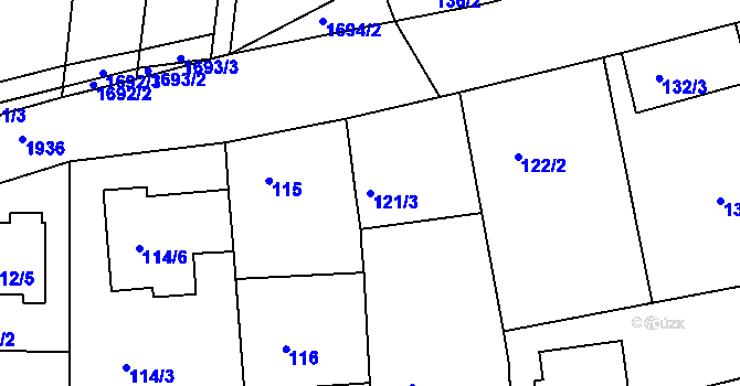 Parcela st. 121/3 v KÚ Určice, Katastrální mapa