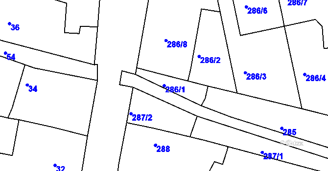 Parcela st. 286/1 v KÚ Určice, Katastrální mapa