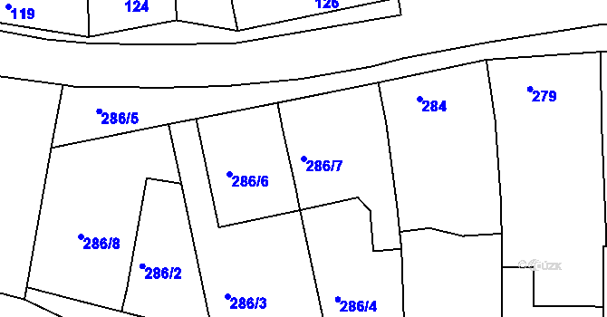 Parcela st. 286/7 v KÚ Určice, Katastrální mapa