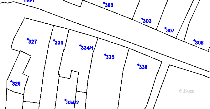 Parcela st. 335 v KÚ Určice, Katastrální mapa