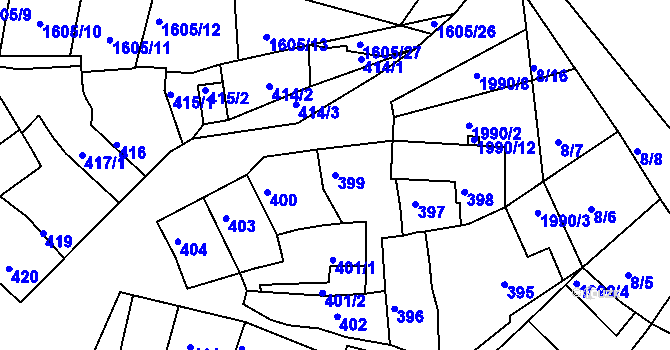 Parcela st. 399 v KÚ Určice, Katastrální mapa
