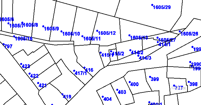 Parcela st. 415/1 v KÚ Určice, Katastrální mapa