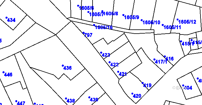 Parcela st. 423 v KÚ Určice, Katastrální mapa