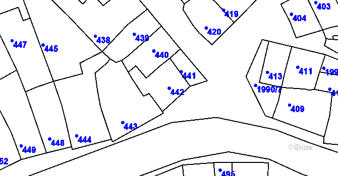 Parcela st. 442 v KÚ Určice, Katastrální mapa