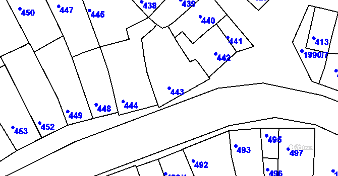 Parcela st. 443 v KÚ Určice, Katastrální mapa