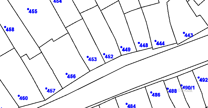 Parcela st. 452 v KÚ Určice, Katastrální mapa