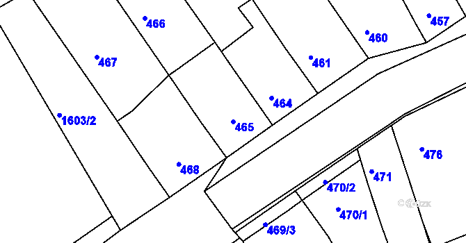 Parcela st. 465 v KÚ Určice, Katastrální mapa