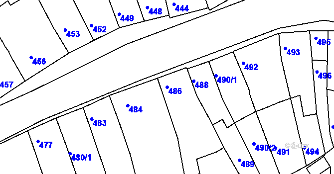 Parcela st. 486 v KÚ Určice, Katastrální mapa