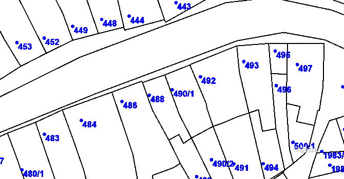 Parcela st. 490/1 v KÚ Určice, Katastrální mapa
