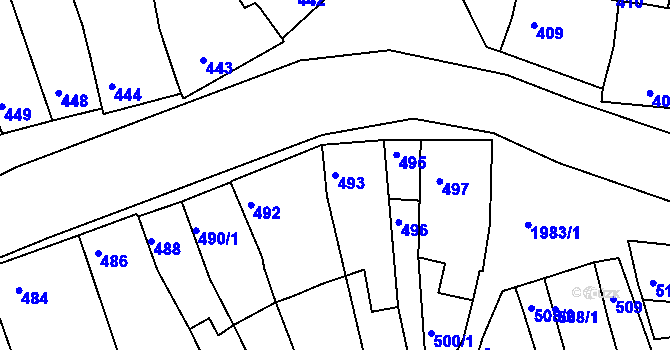 Parcela st. 493 v KÚ Určice, Katastrální mapa