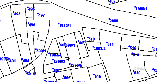 Parcela st. 509 v KÚ Určice, Katastrální mapa