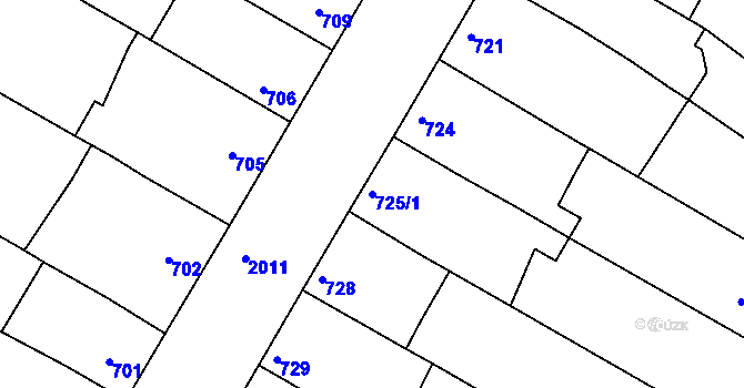 Parcela st. 725/1 v KÚ Určice, Katastrální mapa