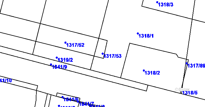Parcela st. 1317/53 v KÚ Určice, Katastrální mapa