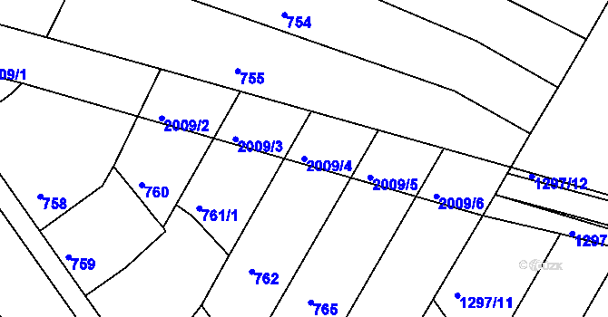 Parcela st. 2009/4 v KÚ Určice, Katastrální mapa