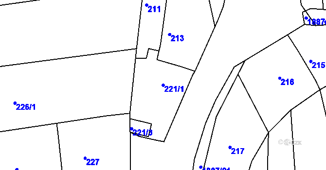 Parcela st. 221/1 v KÚ Určice, Katastrální mapa