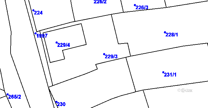 Parcela st. 229/3 v KÚ Určice, Katastrální mapa