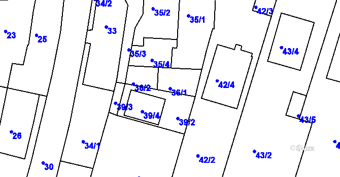 Parcela st. 36/1 v KÚ Úsilné, Katastrální mapa