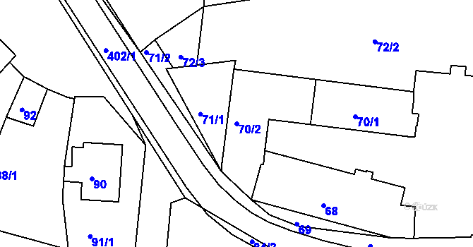Parcela st. 70/2 v KÚ Úsilné, Katastrální mapa