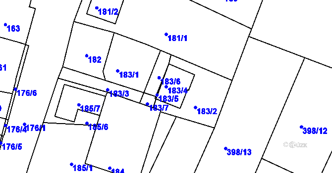 Parcela st. 183/4 v KÚ Úsilné, Katastrální mapa