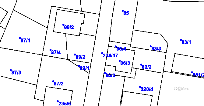 Parcela st. 234/17 v KÚ Úsilné, Katastrální mapa