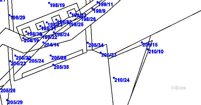 Parcela st. 205/33 v KÚ Úsilné, Katastrální mapa